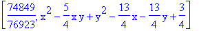 [74849/76923, x^2-5/4*x*y+y^2-13/4*x-13/4*y+3/4]